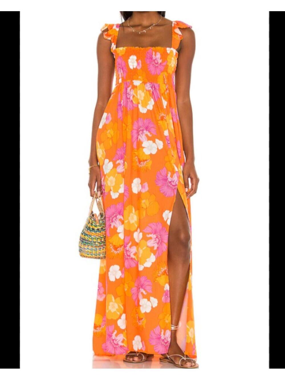 AGUA BENDITA Leandra pink orange floral maxi dress sz S